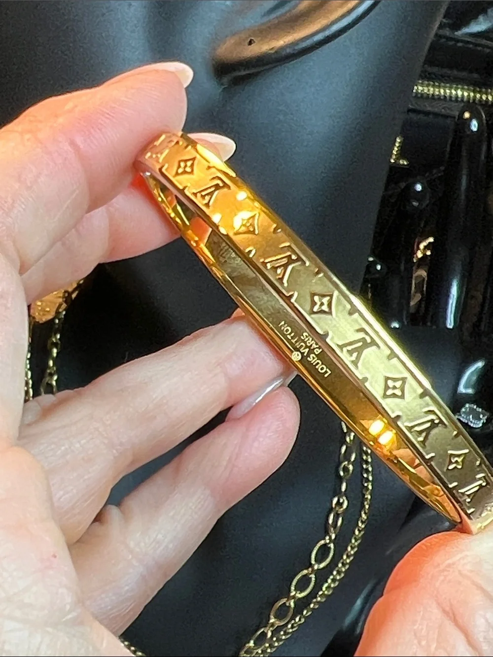 Gold Monogram Hinged Bangle Bracelet
